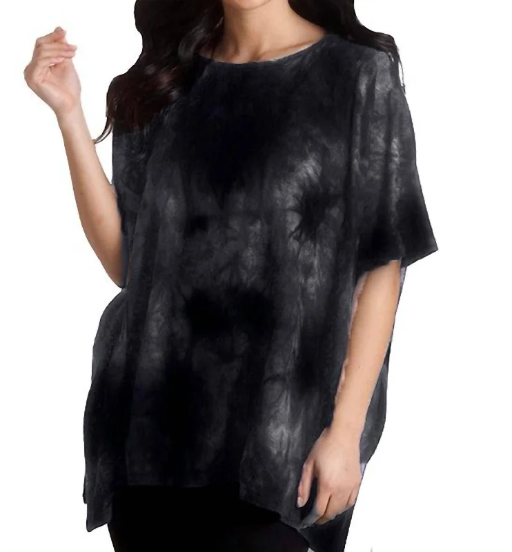 Super Soft Tie Dye Poncho In Charcoal Breathable sweaters