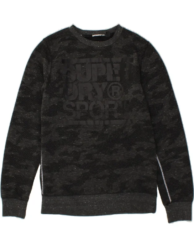 SUPERDRY Womens Graphic Sweatshirt Jumper UK 14 Medium Grey Camouflage Thermal insulation sweaters