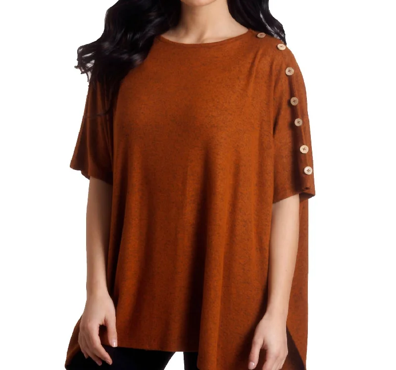Supersoft Button Detail Poncho In Spice Affordable sweaters