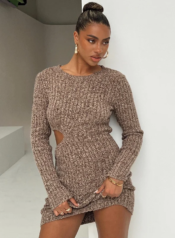 Agena Long Sleeve Mini Dress Brown Red carpet mini dresses