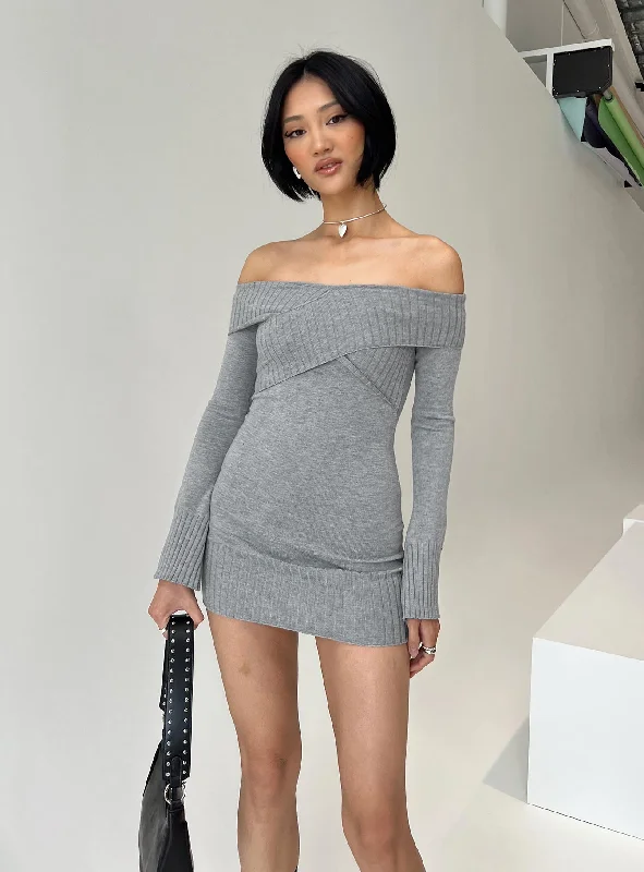 Mainey Long Sleeve Mini Dress Grey Fall mini dresses