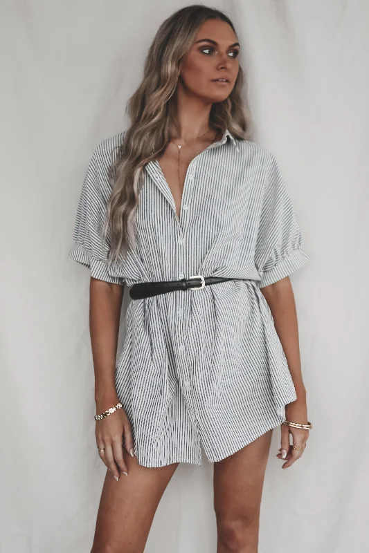 Said What I Said Short Sleeve Striped Button Up Dress Knitted mini dresses