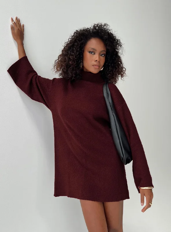 Sonelle Knit Mini Dress Burgundy Satin mini dresses