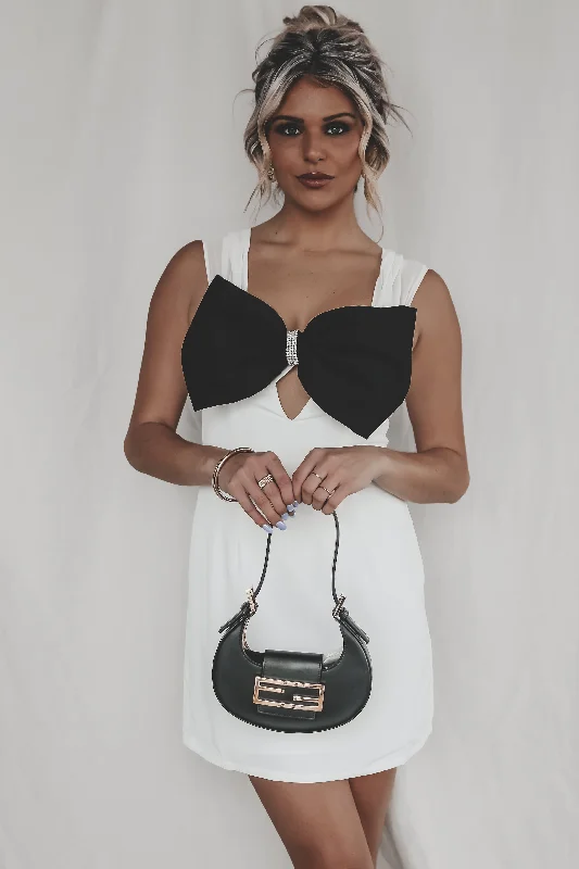 Elegant Is My Middle Name White Bow Mini Dress Minimalist mini dresses