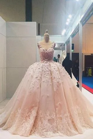 Pink Lace Applique Beads Ball Gown Quinceanera Dress Wedding Dress Soft Satin Bridal Pink Lace Applique Beads Ball Gown Quinceanera Dress Wedding Dress Soft Satin Bridal