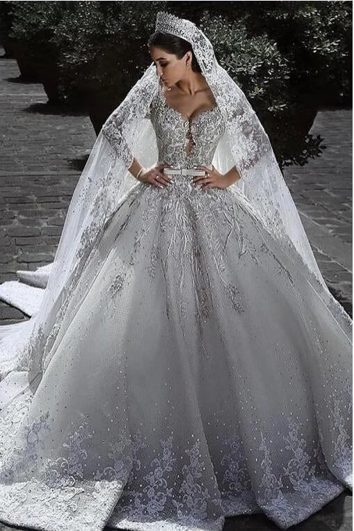 Sexy Ball Gown Sweetheart Long Sleeve Lace Appliques Tulle Long Wedding Dresses Illusion Neckline Gown Sexy Ball Gown Sweetheart Long Sleeve Lace Appliques Tulle Long Wedding Dresses Illusion Neckline Gown
