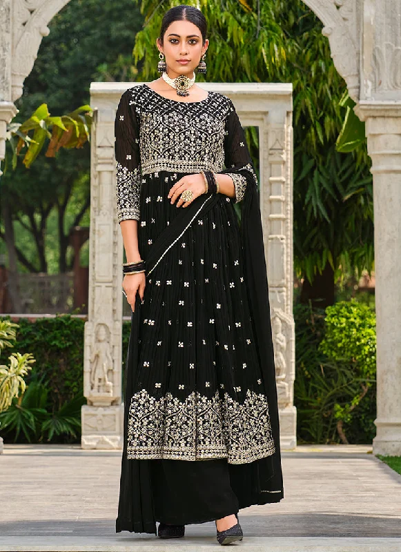 Black Sequence Embroidery Georgette Anarkali Palazzo Suit Timeless Wedding Dress