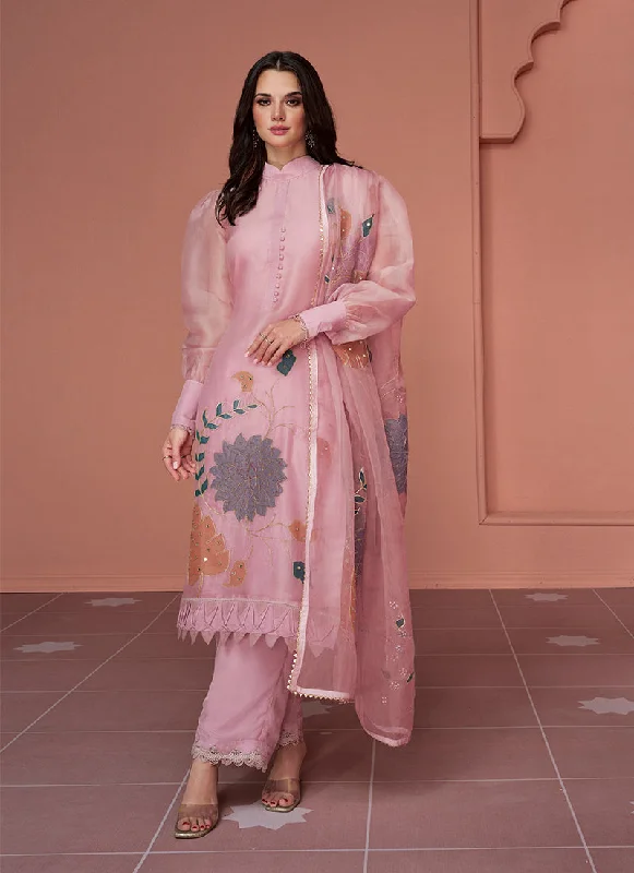 Blush Pink Multi Floral Embroidery Pakistani Pant Style Suit Vintage Style Dress