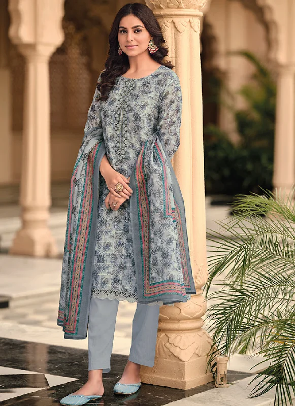 Deep Grey Floral Handwork Embroidery Pakistani Pant Style Suit Elegant A-line Gown