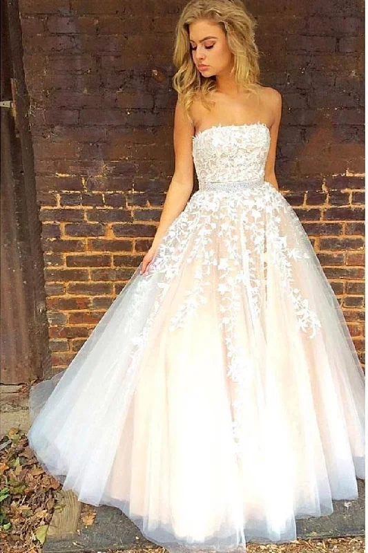 Gorgeous Strapless Sleeveless White Tulle Ball Gown Long Prom Dress Wedding Dresses Silk Bridal Dress Gorgeous Strapless Sleeveless White Tulle Ball Gown Long Prom Dress Wedding Dresses Silk Bridal Dress