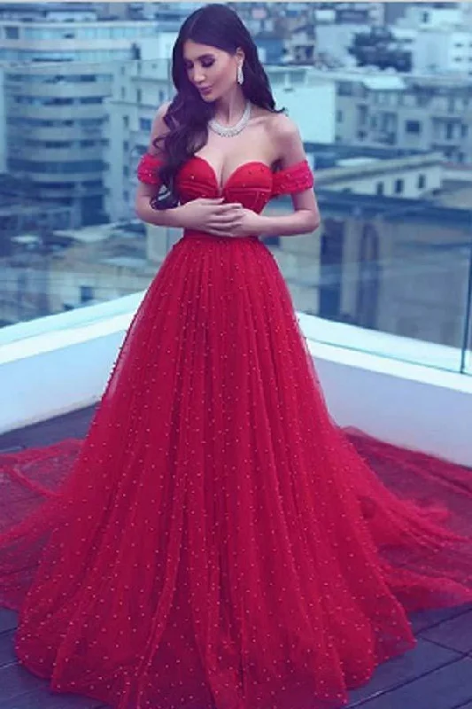 Gorgeous Tulle Red Off the Shoulder Sweetheart A-Line Lace up Wedding Dresses Short Wedding Gown Gorgeous Tulle Red Off the Shoulder Sweetheart A-Line Lace up Wedding Dresses Short Wedding Gown