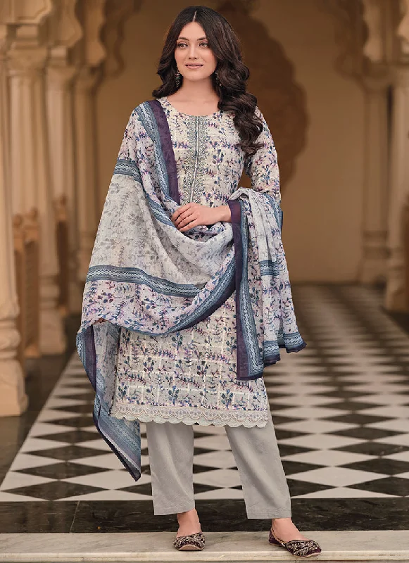 Grey Floral Handwork Embroidery Pakistani Pant Style Suit Off-shoulder Bridal Gown