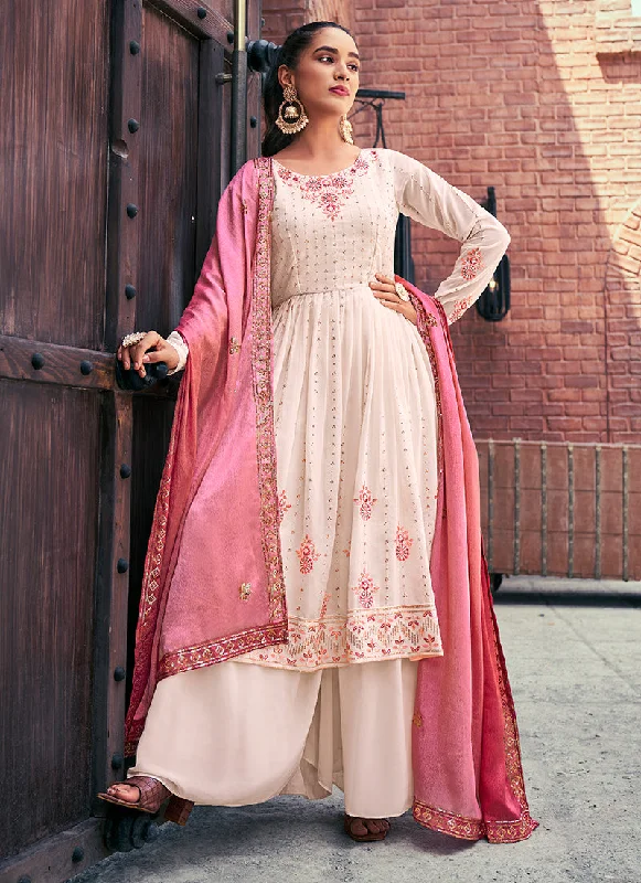 Light Pink Sequence And Thread Embroidery Anarkali Palazzo Suit Lace Sleeveless Dress Light Pink Sequence And Thread Embroidery Anarkali Palazzo Suit Lace Sleeveless Dress