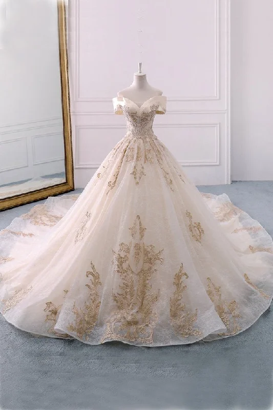 Off the Shoulder Ball Gown Sweetheart Wedding Dress Long Appliques Bridal Dress Mermaid Wedding Gown