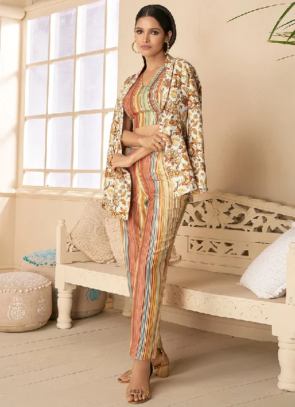 Pastel Orange Digital Print And Handwork Embellished Co-Ord Set Chic Bridal Gown