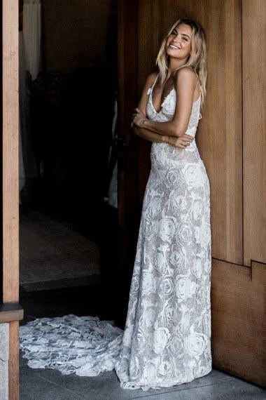 Princess A-Line Spaghetti Straps Sleeveless Ivory Backless Lace Appliques Wedding Dresses Sexy Wedding Dress Princess A-Line Spaghetti Straps Sleeveless Ivory Backless Lace Appliques Wedding Dresses Sexy Wedding Dress