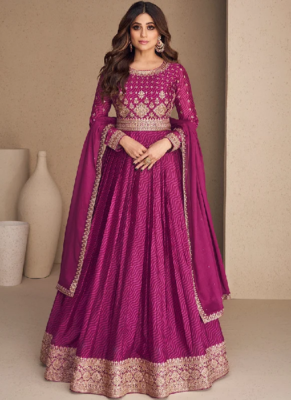 Purple Embroidery Bollywood Anarkali Gown Modern Wedding Gown