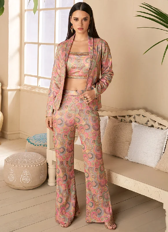 Rose Pink Digital Print And Handwork Embellished Co-Ord Set Crystal Wedding Dress