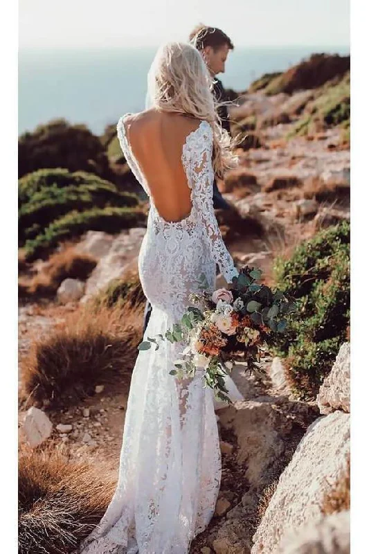 See Through V Neck Lace Rustic Wedding Dresses Long Sleeve Mermaid Wedding Dress Modern Lace Gown See Through V Neck Lace Rustic Wedding Dresses Long Sleeve Mermaid Wedding Dress Modern Lace Gown