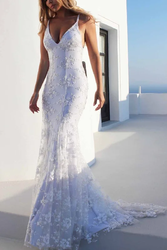 Sexy Backless Off White Mermaid Lace V Neck Wedding Dresses Long Prom Dresses Classic Satin Gown Sexy Backless Off White Mermaid Lace V Neck Wedding Dresses Long Prom Dresses Classic Satin Gown