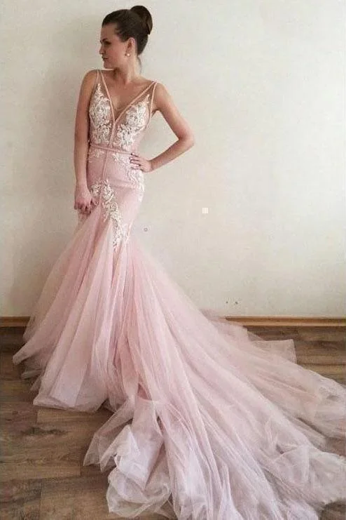 Sexy Pink Tulle Mermaid Wedding Dresses Backless V Neck Lace Bodice Bridal Dresses Princess Bridal Dress Sexy Pink Tulle Mermaid Wedding Dresses Backless V Neck Lace Bodice Bridal Dresses Princess Bridal Dress