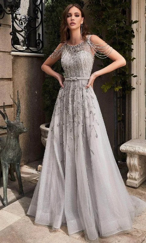 Ladivine B710 - Fringe Beaded A-line Glittered Gown Minimalist party dresses