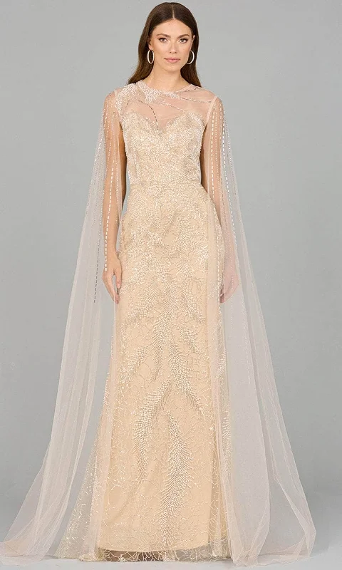 Lara Dresses 29047 - Beaded Illusion Evening Dress with Cape Best party dresses for wedding guests Lara Dresses 29047 - Beaded Illusion Evening Dress with Cape Best party dresses for wedding guests
