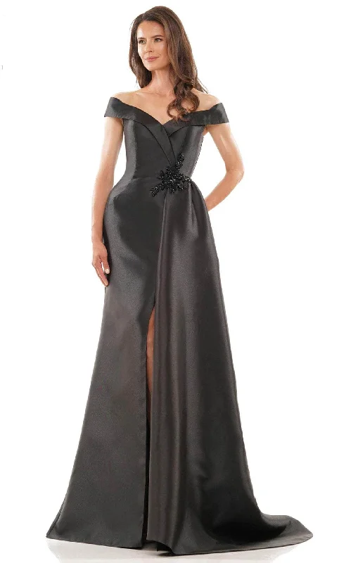 Marsoni by Colors MV1215 - Off Shoulder Mikado A-line Gown Leather party dresses