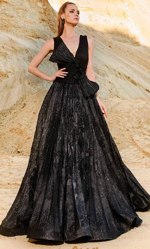 MNM COUTURE 2780 - Pleated Floral A-line Gown Garden party dresses