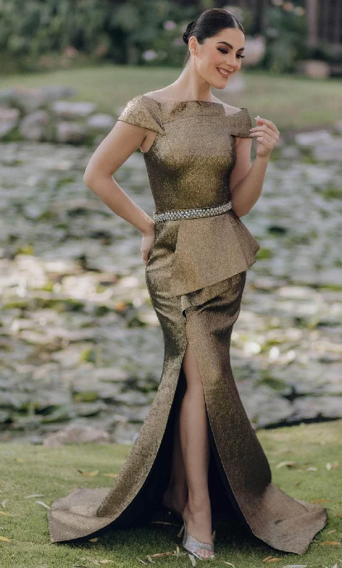 Terani Couture 232M1555 - Off-Shoulder Rhinestone Beaded Belt Evening Dress Chiffon party dresses Terani Couture 232M1555 - Off-Shoulder Rhinestone Beaded Belt Evening Dress Chiffon party dresses