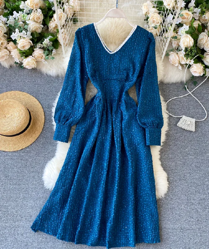 Blue v neck long sleeve dress  978 Sexy little black maxi dresses