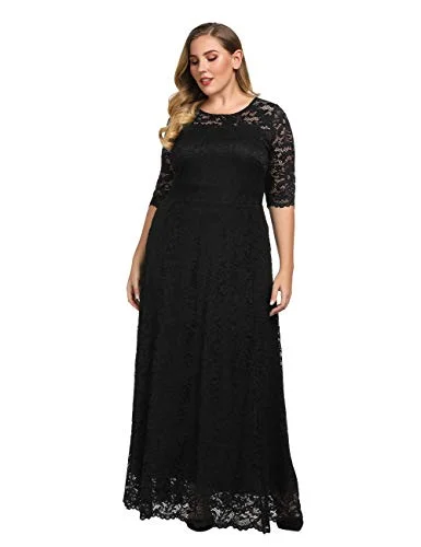Chicwe Women's Stretch Lined Plus Size Scalloped Lace Maxi Dress Gown Chic maxi dresses Chicwe Women's Stretch Lined Plus Size Scalloped Lace Maxi Dress Gown Chic maxi dresses