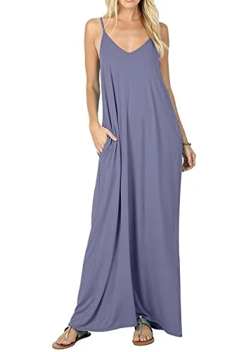 Comfortable Shop Women's Summer Dress Casual Plain Swing Baggy Beach Dress Adjustable Shoulder Strap Sleeveless Maxi Dress with Pockets S - XXL Wedding guest maxi dresses Comfortable Shop Women's Summer Dress Casual Plain Swing Baggy Beach Dress Adjustable Shoulder Strap Sleeveless Maxi Dress with Pockets S - XXL Wedding guest maxi dresses