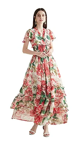 DOVWOER Women's Maxi Dress Elegant Floral Print & Baroque Print V-Neck Long Sleeve A-Line Dresses Summer maxi dresses DOVWOER Women's Maxi Dress Elegant Floral Print & Baroque Print V-Neck Long Sleeve A-Line Dresses Summer maxi dresses