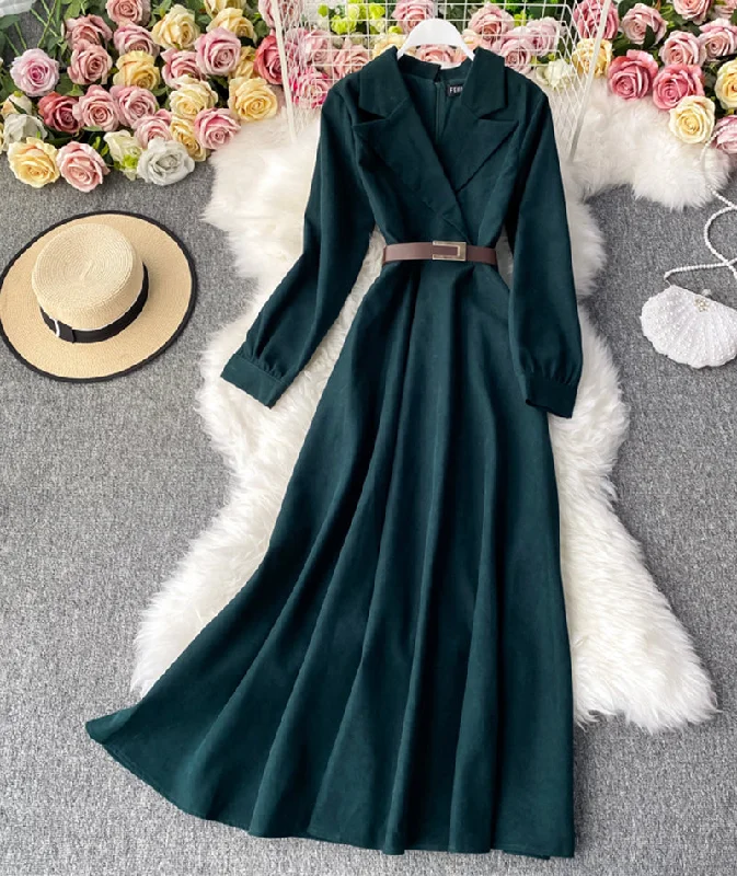 Elegant corduroy long sleeve dress A line dress  982 Best maxi dresses for curvy figures