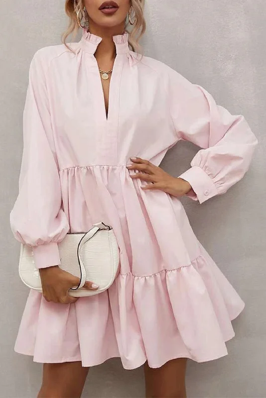 Frilled Stand Collar Long Sleeve Ruffle Dress Best maxi dresses for tall women