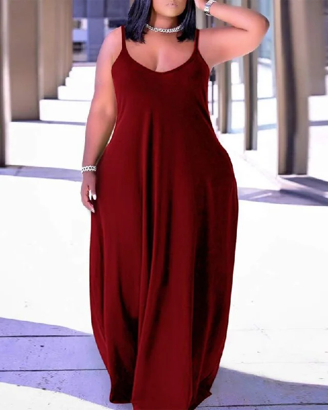 Large Size Sport Pocket Strappy Long Dress DD799 High-end maxi dresses