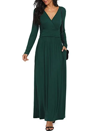 LILBETTER Women Long Sleeve Deep V Neck Loose Plain Long Maxi Casual Dress - green - Large Velvet maxi dresses LILBETTER Women Long Sleeve Deep V Neck Loose Plain Long Maxi Casual Dress - green - Large Velvet maxi dresses