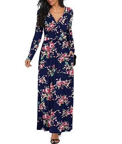LILBETTER Women Long Sleeve Deep V Neck Loose Plain Long Maxi Casual Dress - - Medium Holiday maxi dresses LILBETTER Women Long Sleeve Deep V Neck Loose Plain Long Maxi Casual Dress - - Medium Holiday maxi dresses