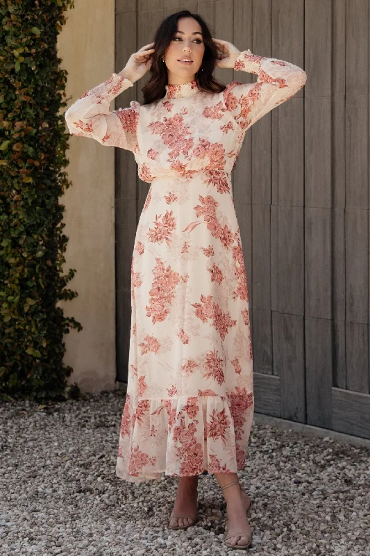 Luciana Maxi Dress | Beige + Rose Knitted maxi dresses