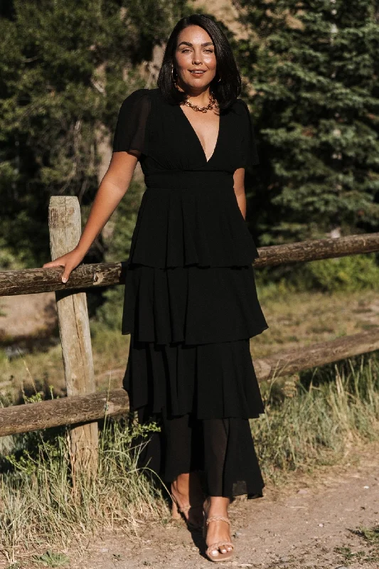 Montaigne Ruffle Maxi Dress | Black Clubbing maxi dresses