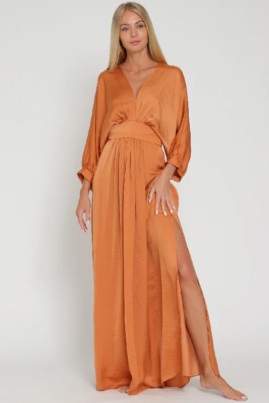 Rust Long Dolman Sleeve Tie Back Waisted Maxi Dress Best maxi dresses for date night Rust Long Dolman Sleeve Tie Back Waisted Maxi Dress Best maxi dresses for date night