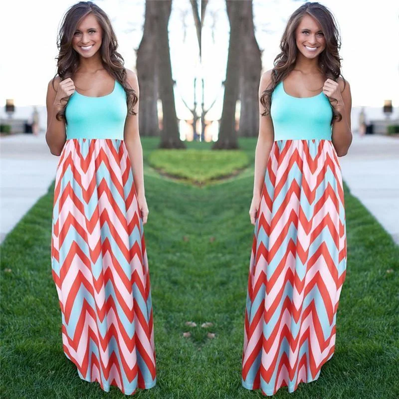 Women Summer Beach Boho Maxi Dress 2016 High Quality Brand Striped Print Long Dresses Feminine Plus Size Wrap maxi dresses