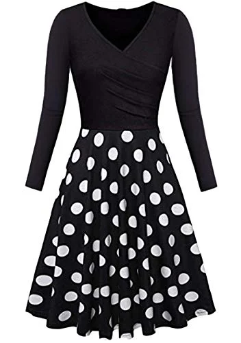 Women's Swing Dress Long Sleeve Dress Vintage V Neck Dress XS-3XL Ruffled maxi dresses