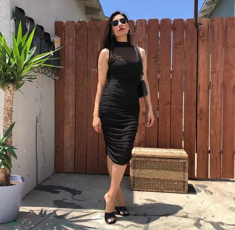 Black Midi Mesh Dress Vacation midi dresses