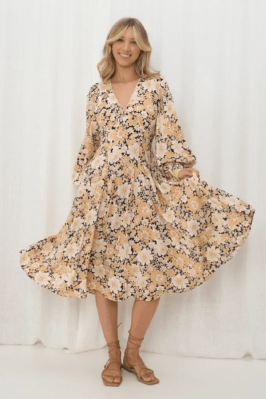 Celeste Midi Dress - Beige Floral Best value midi dresses