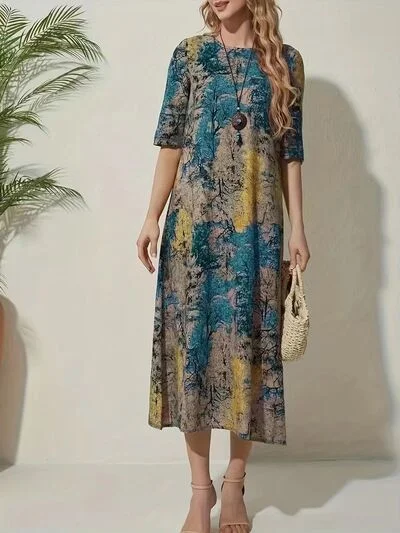 Full Size Printed Half Sleeve Midi Dress H&M midi dresses