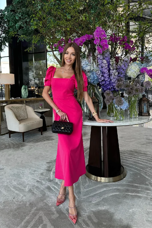 Godet Silhouette Square Neck Midi Dress Party midi dresses