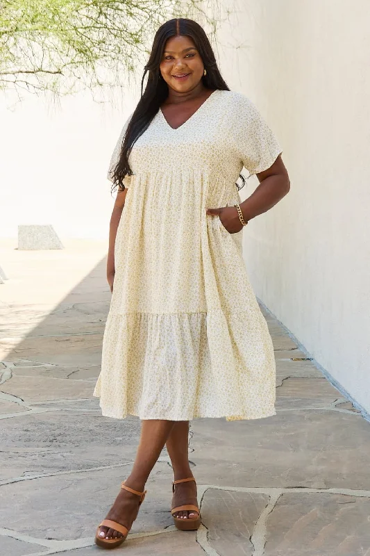 HEYSON Spring Baby Full Size Kimono Sleeve Midi Dress in Cream Corset midi dresses