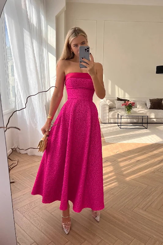 Jacquard Midi Dress with Satin Turn-up Hot new arrivals in midi dresses